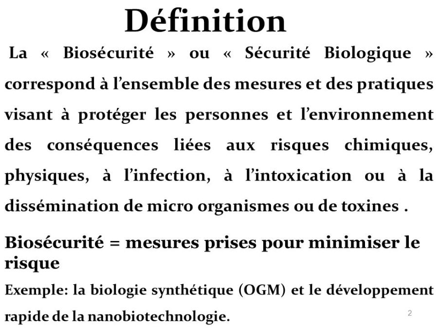 la sécurité biologique Définition