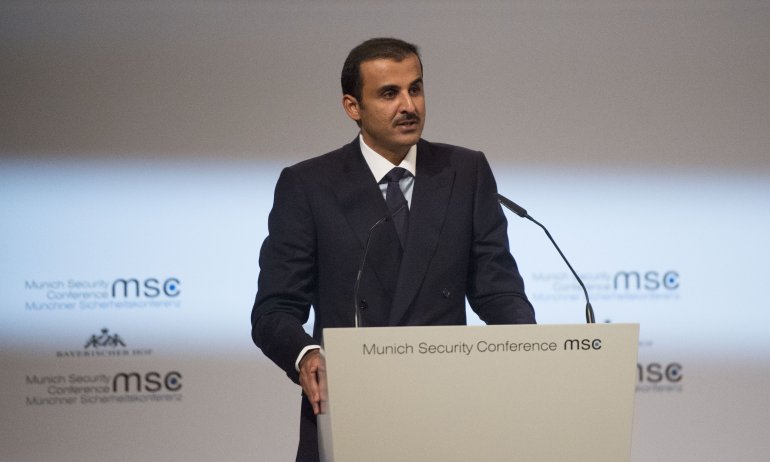 QATAR l'Emir Cheikh Tamim bin Hamad Al-Thani prononçant un discours lors de la séance d'ouverture de la Conférence de Munich emir