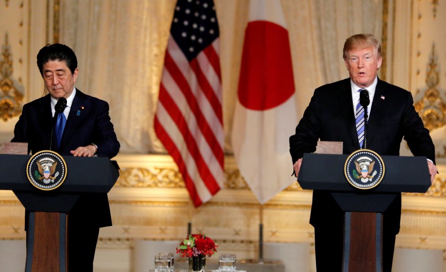 U.S. President Trump hosts a joint press conference with Japan's Prime Minister Abe in Palm Beach