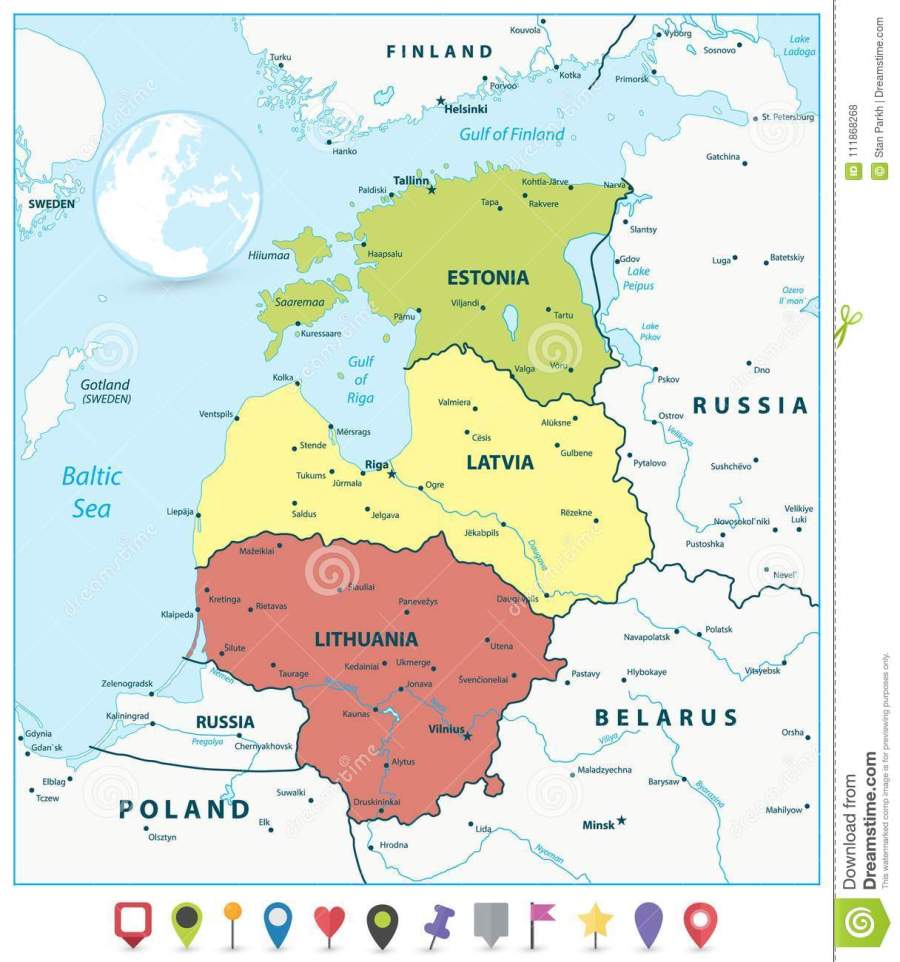 carte-politique-des-pays-baltes-et-indicateurs-plats-de-111868268