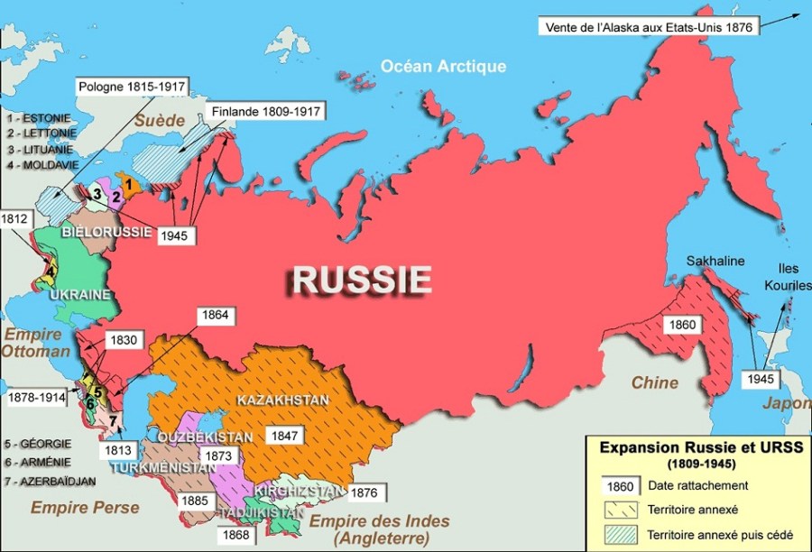 Russie-et-URSS-géographie-urss-de-1809-à-1845-territoires-rattachés-ou-anexés-vente-de-l-Alaska-aux-Etats-Unis-Pologne-Finlande-Russie-et-URSS