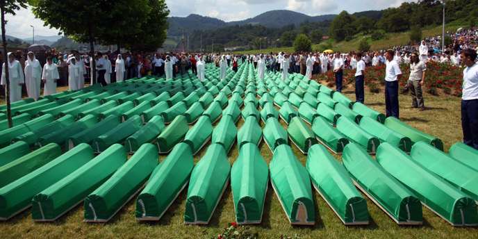Coffins are seen lined up for a joint burial in Potocari