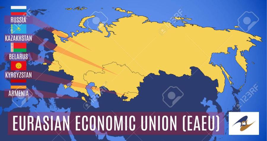 Vector. Schematic map of the member states of the Eurasian Econo