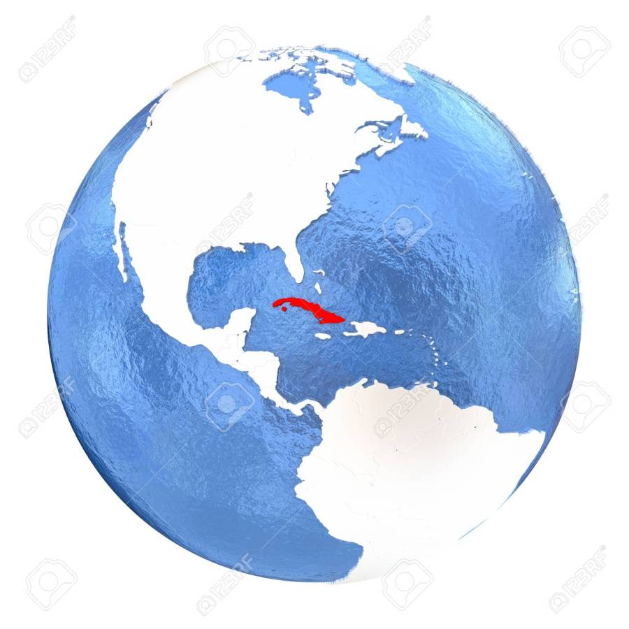 Cuba on globe isolated on white