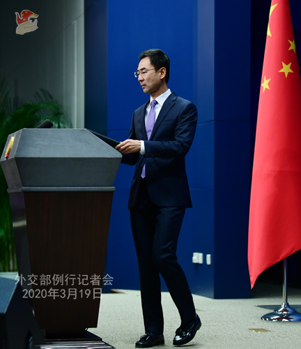 CHINE PH 11 Conférence de presse du 19 mars 2020 tenue par le porte-parole du Ministère des Affaires étrangères Geng Shuang W020200323391698077446
