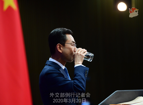 CHINE PH 18 Conférence de presse du 20 mars 2020 tenue par le porte-parole du Ministère des Affaires étrangères Geng Shuang W020200325416113352414
