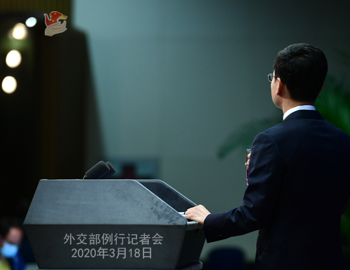 CHINE PH 3 Conférence de presse du 18 mars 2020 tenue par le porte-parole du Ministère des Affaires étrangères Geng Shuang W020200323380873357565