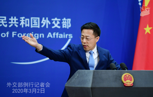 Conférence de presse du 2 MARS 2020 tenue par le Porte-parole du Ministère des Affaires étrangères Zhao Lijian N 20 --- W020200305293451803075