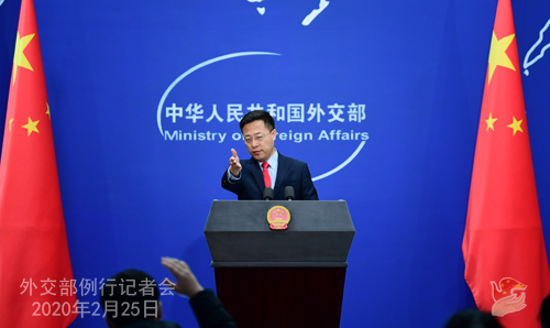 Conférence de presse du 25 février 2020 tenue par le Porte-parole du Ministère des Affaires étrangères Zhao Lijian N 03 --- W020200228408075008168