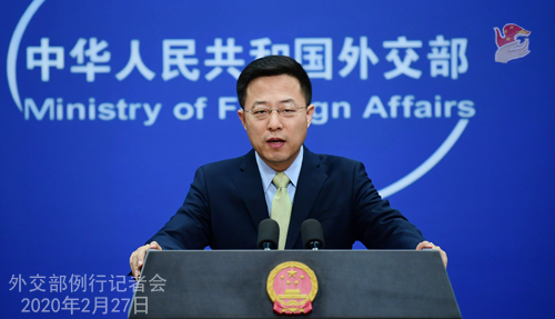Conférence de presse du 27 février 2020 tenue par le Porte-parole du Ministère des Affaires étrangères Zhao Lijian N 11 --- W020200302567064496547