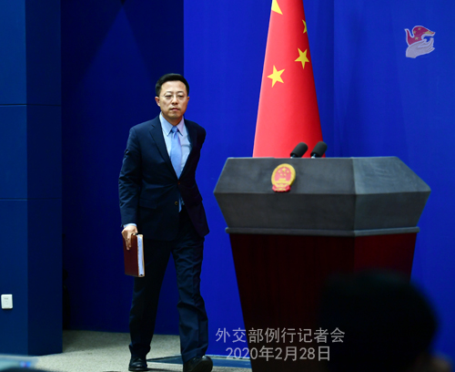 Conférence de presse du 28 février 2020 tenue par le Porte-parole du Ministère des Affaires étrangères Zhao Lijian N 13 --- W020200304388456983054