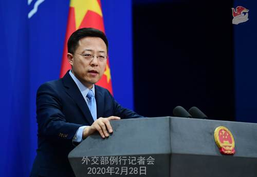 Conférence de presse du 28 février 2020 tenue par le Porte-parole du Ministère des Affaires étrangères Zhao Lijian N 15 --- W020200304388457003334