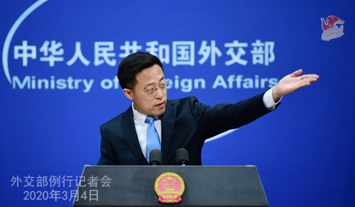Conférence N° 6 de presse du 4 mars 2020 tenue par le Porte-parole du Ministère des Affaires étrangères Zhao Lijian W020200308815065668613