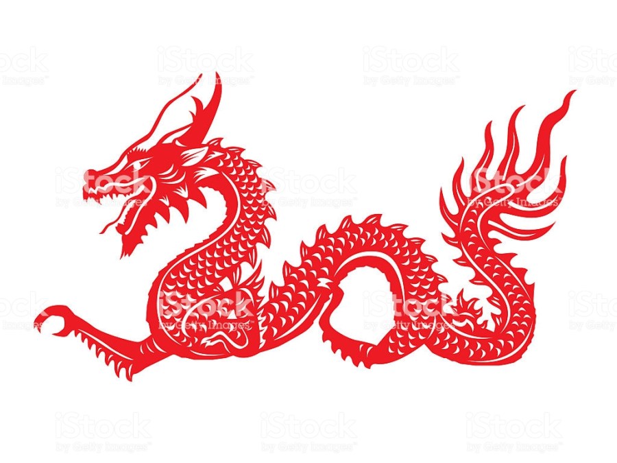 Red paper cut a Dragon china zodiac symbols
