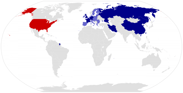 Les pays signataires du JCPOA – les États-Unis sont marqués en rouge depuis leur retrait unilatéral décidé par l’administration Trump. (© Wikimedia)2560px-JCPOA_signatories.svg_-768x394