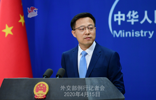 CHINE Conférence de presse PH 11 du 15 avril 2020 tenue par le porte-parole du Ministère des Affaires étrangères Zhao Lijian W020200419819893880050
