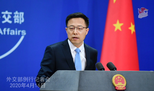 CHINE Conférence de presse PH 16 du 16 avril 2020 tenue par le porte-parole du Ministère des Affaires étrangères Zhao Lijian W020200419822260897590
