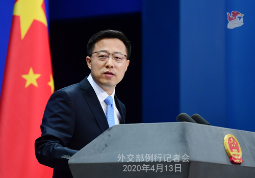 CHINE Conférence de presse PH 3 du 13 avril 2020 tenue par le porte-parole du Ministère des Affaires étrangères Zhao Lijian W020200416375929764038