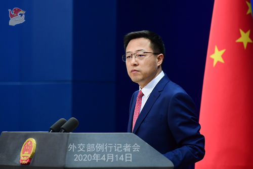CHINE Conférence de presse PH 8 du 14 avril 2020 tenue par le porte-parole du Ministère des Affaires étrangères Zhao Lijian W020200417343480407706