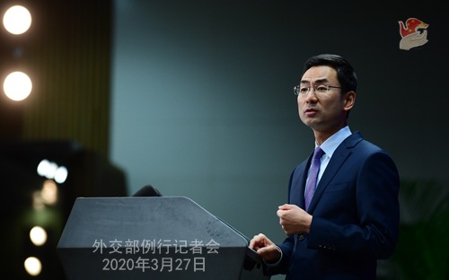 Conférence de presse PH 11 du 27 mars 2020 tenue par le porte-parole du Ministère des Affaires étrangères Geng Shuang W020200401370147982446