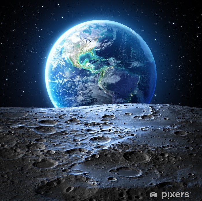 blue earth view from moon surface - Usa