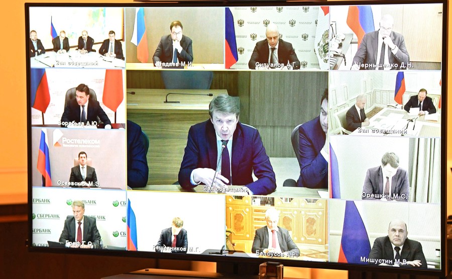 RUSSIE 10 JUIN 2020 2SUR 4 Lors d'une réunion (par vidéoconférence) sur le développement des technologies de l'information et des communications. pH8SFftEUFMZPHE9taeDaPbjMjUpNAda