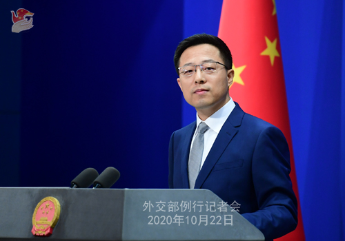 CHINE ZHAO PH 5 Conférence de presse du 22 octobre 2020 tenue par le porte-parole du Ministère des Affaires étrangères Zhao Lijian