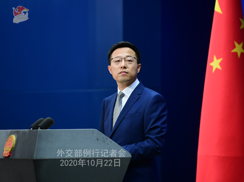 CHINE ZHAO PH 6 Conférence de presse du 22 octobre 2020 tenue par le porte-parole du Ministère des Affaires étrangères Zhao Lijian