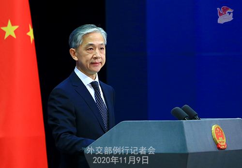CHINE 1 DU 09.11.2020 Conférence de presse du 9 novembre 2020 tenue par le porte-parole du Ministère des Affaires étrangères Wang Wenbin