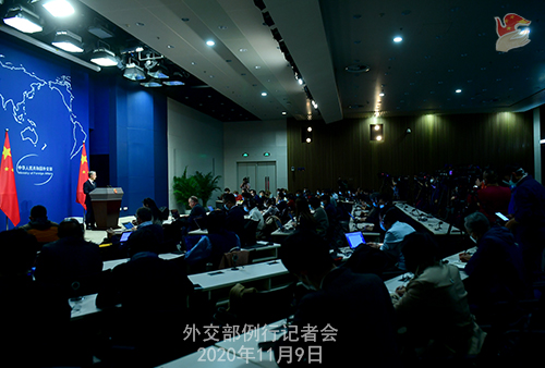 CHINE 4 DU 09.11.2020 Conférence de presse du 9 novembre 2020 tenue par le porte-parole du Ministère des Affaires étrangères Wang Wenbin