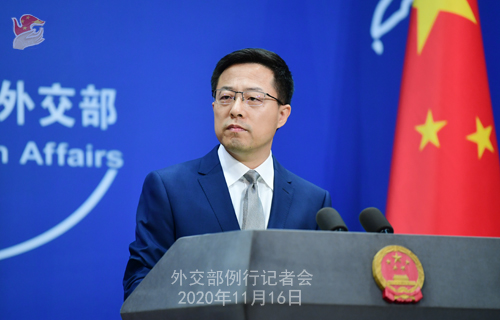 zhao lijian PH 2 Conférence de presse du 16 novembre 2020 tenue par le porte-parole du Ministère des Affaires étrangères Zhao Lijian