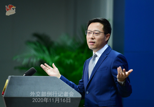 zhao lijian PH 3 Conférence de presse du 16 novembre 2020 tenue par le porte-parole du Ministère des Affaires étrangères Zhao Lijian