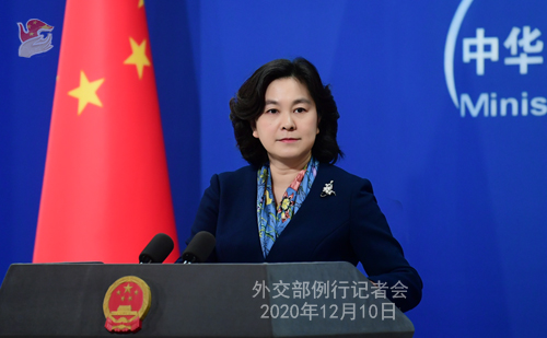 CHINE 10 SUR 23 Conférence de presse du 10 décembre 2020 tenue par la porte-parole du Ministère des Affaires étrangères Hua Chunying