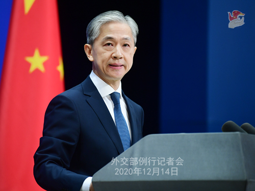 CHINE 20 SUR 23 Conférence de presse du 14 décembre 2020 tenue par le porte-parole du Ministère des Affaires étrangères Wang Wenbin