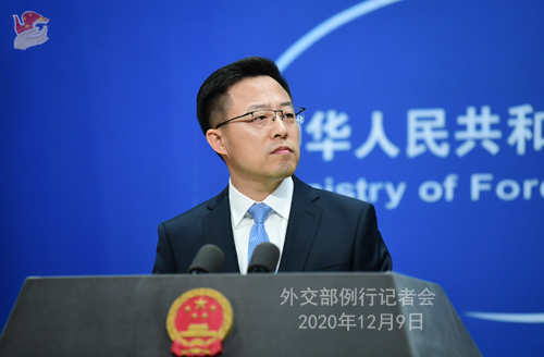 CHINE 3 SUR 23 Conférence de presse du 9 décembre 2020 tenue par le porte-parole du Ministère des Affaires étrangères Zhao Lijian
