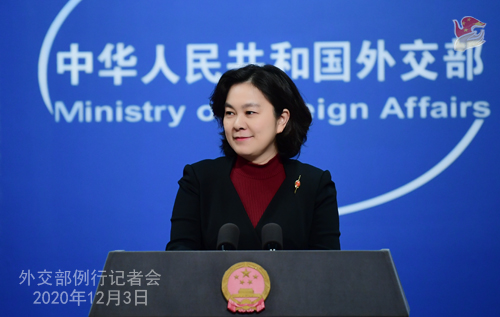 CHINE PH 1 SUR 24 Conférence de presse du 3 décembre 2020 tenue par la porte-parole du Ministère des Affaires étrangères Hua Chunying