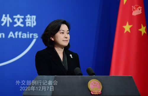 CHINE PH 13 SUR 24 Conférence de presse du 7 décembre 2020 tenue par la porte-parole du Ministère des Affaires étrangères Hua Chunying