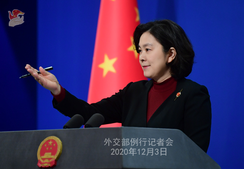 CHINE PH 3 SUR 24 Conférence de presse du 3 décembre 2020 tenue par la porte-parole du Ministère des Affaires étrangères Hua Chunying