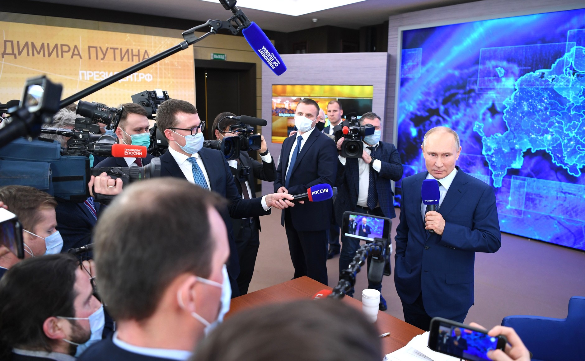 RUSSIE 17.12.2020.CONFERENCE 66 XX 66 Avant le début de la conférence de presse annuelle de Vladimir Poutine.