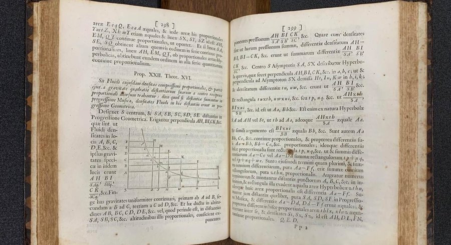 Un exemplaire de la première édition de «Principia», d'Isaac Newton, au Caltech. — © Caltech Archives