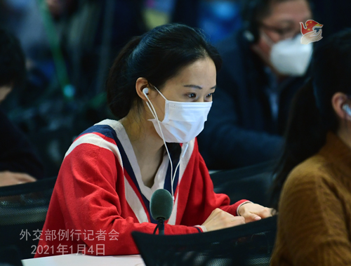 CHINE 4 XX 5 Conférence de presse du 4 janvier 2021 tenue par la porte-parole du Ministère des Affaires étrangères Hua Chunying