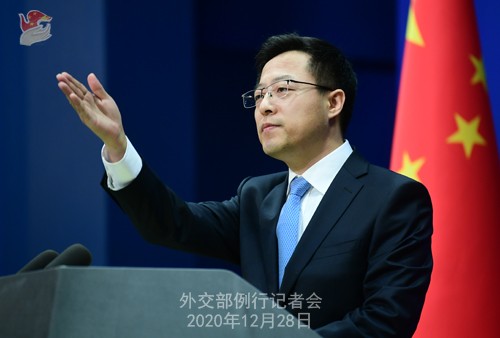 CHINE N° 10 DU 28.12.2020 Conférence de presse du 28 décembre 2020 tenue par le porte-parole du Ministère des Affaires étrangères Zhao Lijian