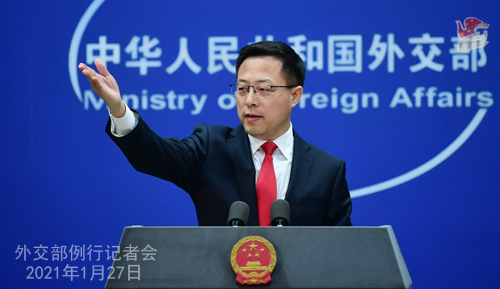 CHINE27 PH 1 SS 6 Conférence de presse du 27 janvier 2021 tenue par le porte-parole du Ministère des Affaires étrangères Zhao Lijian