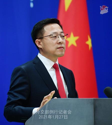 CHINE27 PH 2 SS 6 Conférence de presse du 27 janvier 2021 tenue par le porte-parole du Ministère des Affaires étrangères Zhao Lijian