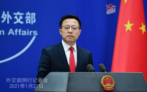 CHINE27 PH 3 SS 6 Conférence de presse du 27 janvier 2021 tenue par le porte-parole du Ministère des Affaires étrangères Zhao Lijian