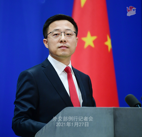 CHINE27 PH 4 SS 6 Conférence de presse du 27 janvier 2021 tenue par le porte-parole du Ministère des Affaires étrangères Zhao Lijian