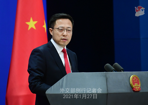 CHINE27 PH 6 SS 6 Conférence de presse du 27 janvier 2021 tenue par le porte-parole du Ministère des Affaires étrangères Zhao Lijian