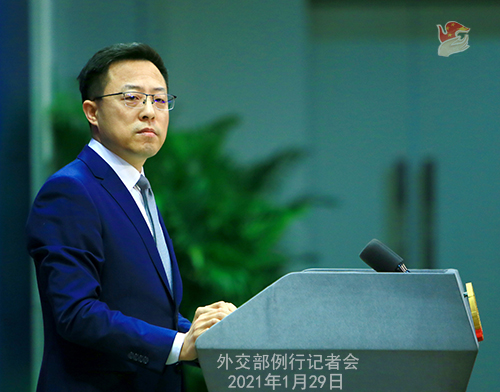 CHINE29 PHOTO 14 Conférence de presse du 29 janvier 2021 tenue par le porte-parole du Ministère des Affaires étrangères Zhao Lijian