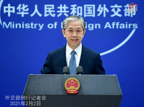 PEKIN 08 Conférence de presse du 2 février 2021 tenue par le porte-parole du Ministère des Affaires étrangères Wang Wenbin