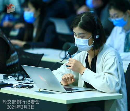 PEKIN 14 Conférence de presse du 3 février 2021 tenue par le porte-parole du Ministère des Affaires étrangères Wang Wenbin